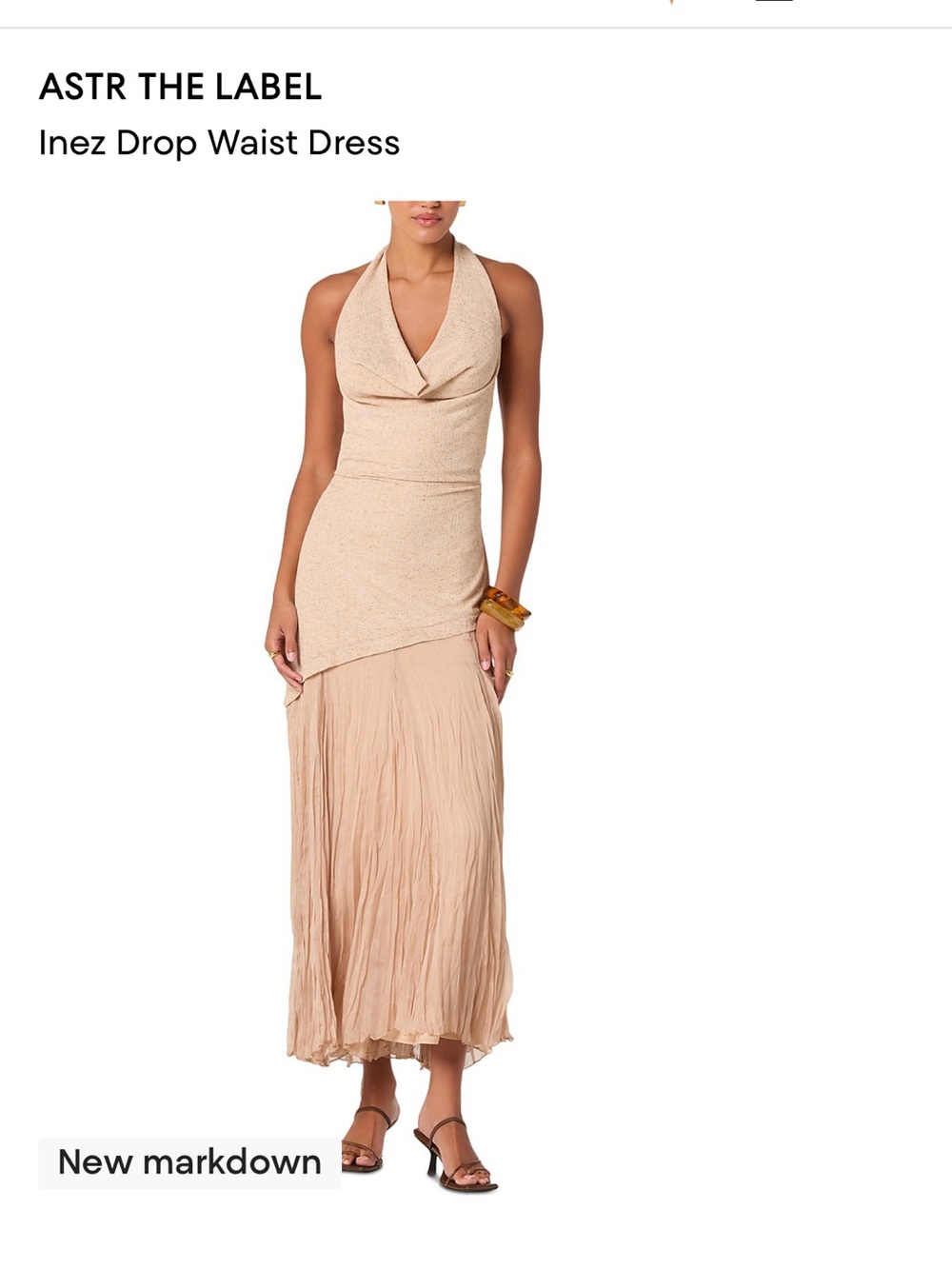 Astr Halter Drop-Waist Maxi Dress in Beige